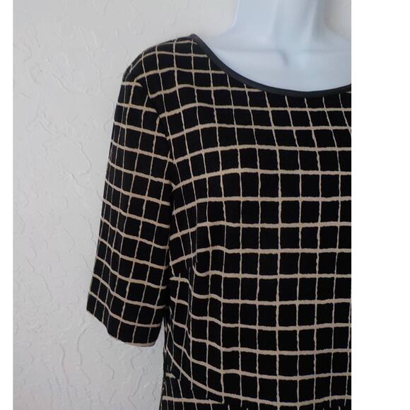 Connected Apparel Women 8 Black Squares Knit Dress Fit Flare Half Sleeve Keyhole - Picture 5 of 11